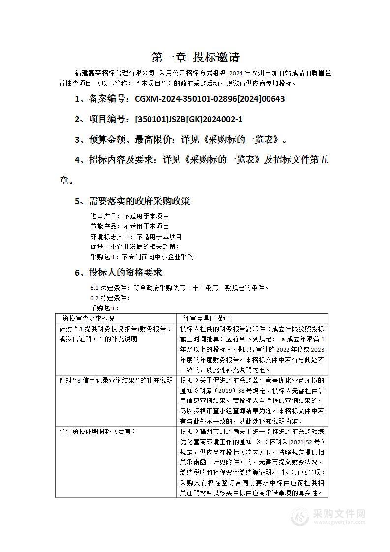 2024年福州市加油站成品油质量监督抽查项目