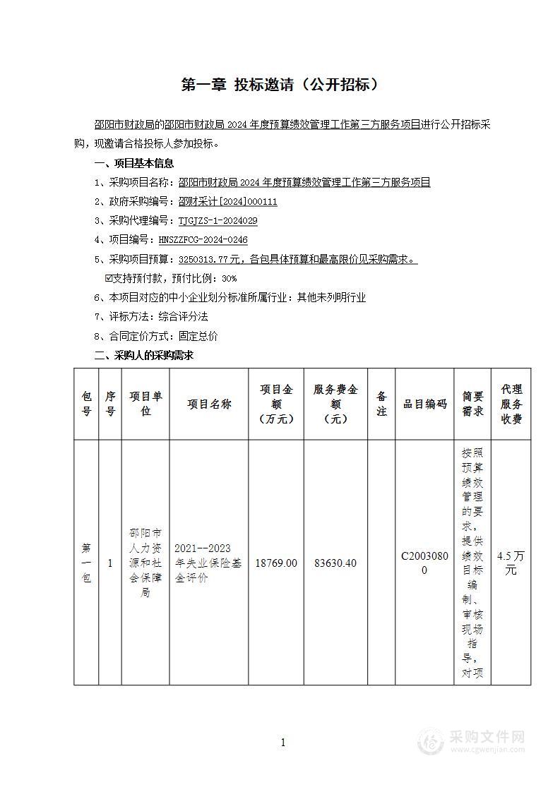 邵阳市财政局2024年度预算绩效管理工作第三方服务项目