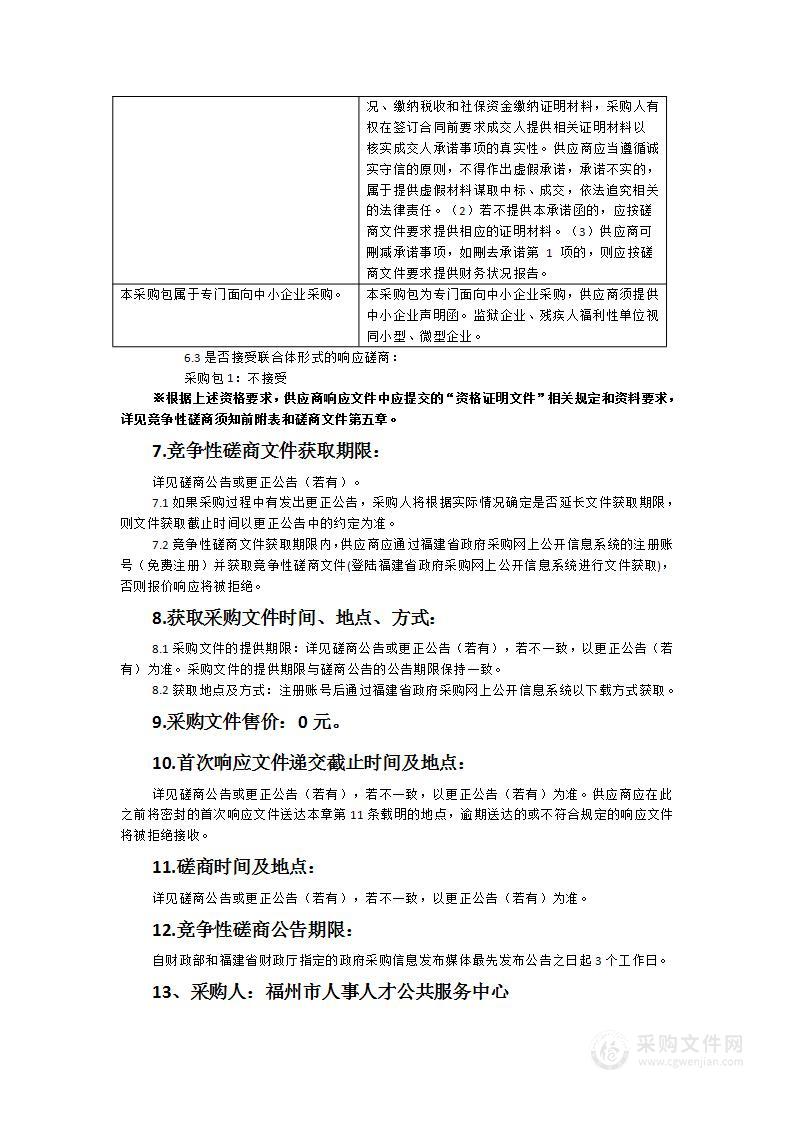 福州市人事人才公共服务中心招聘会服务项目