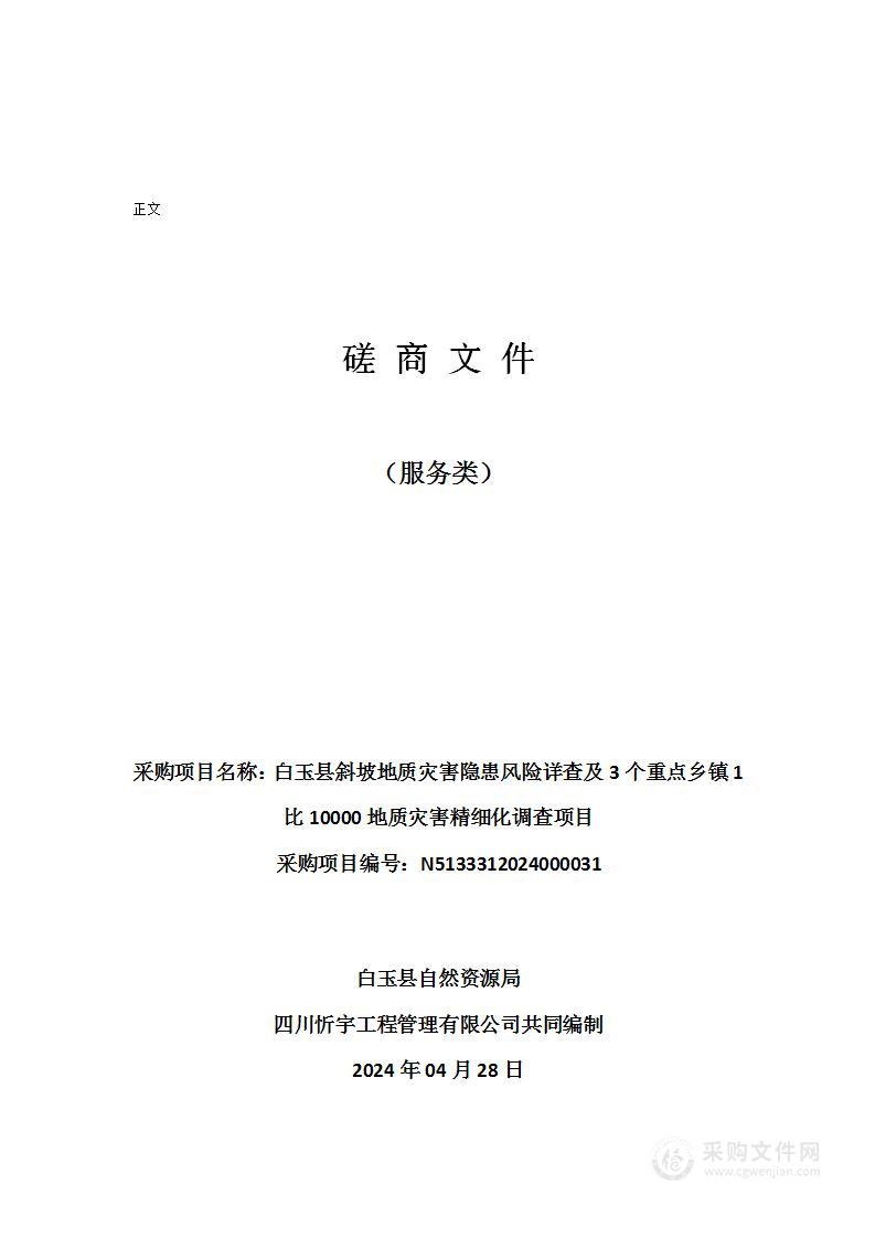 白玉县斜坡地质灾害隐患风险详查及3个重点乡镇1比10000地质灾害精细化调查项目