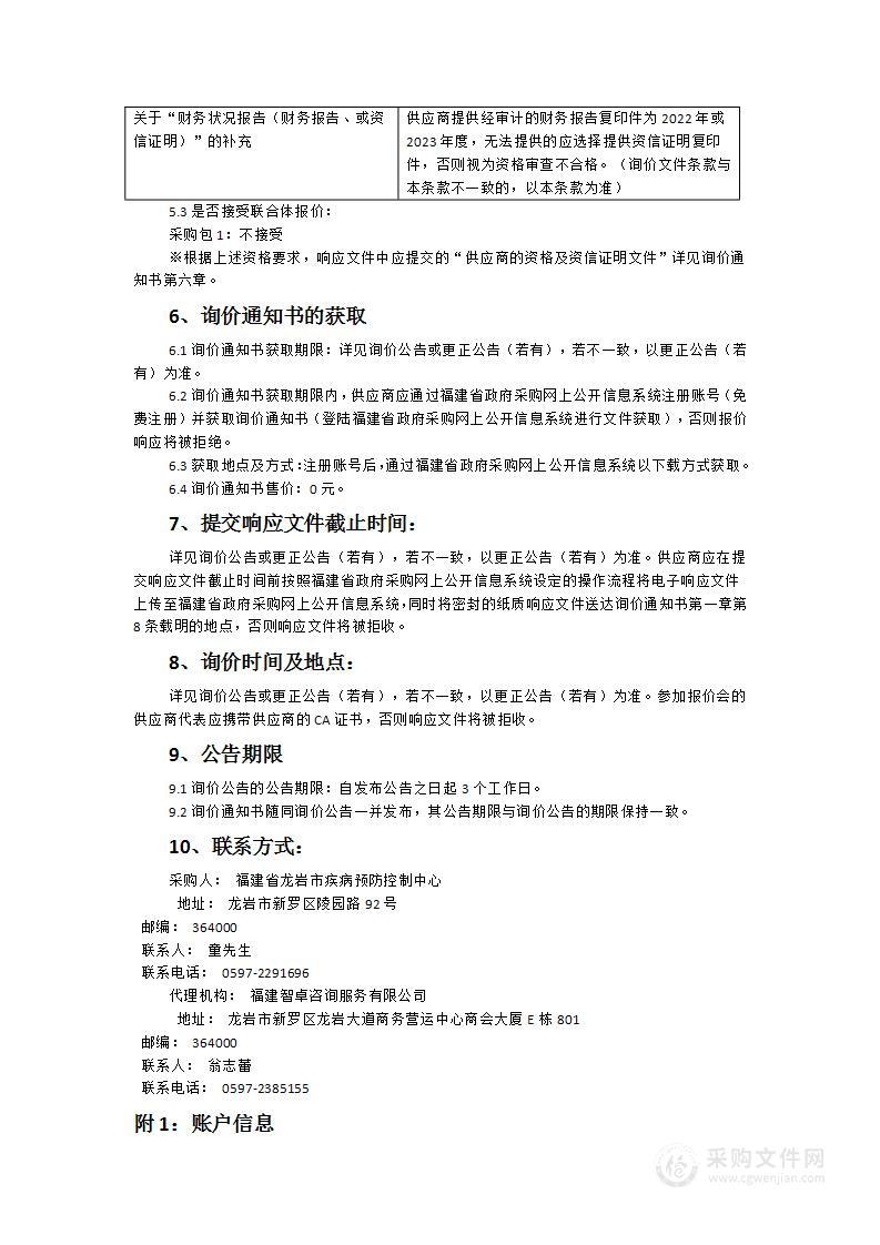 福建省龙岩市疾病预防控制中心测序及应急检测（2024年度）