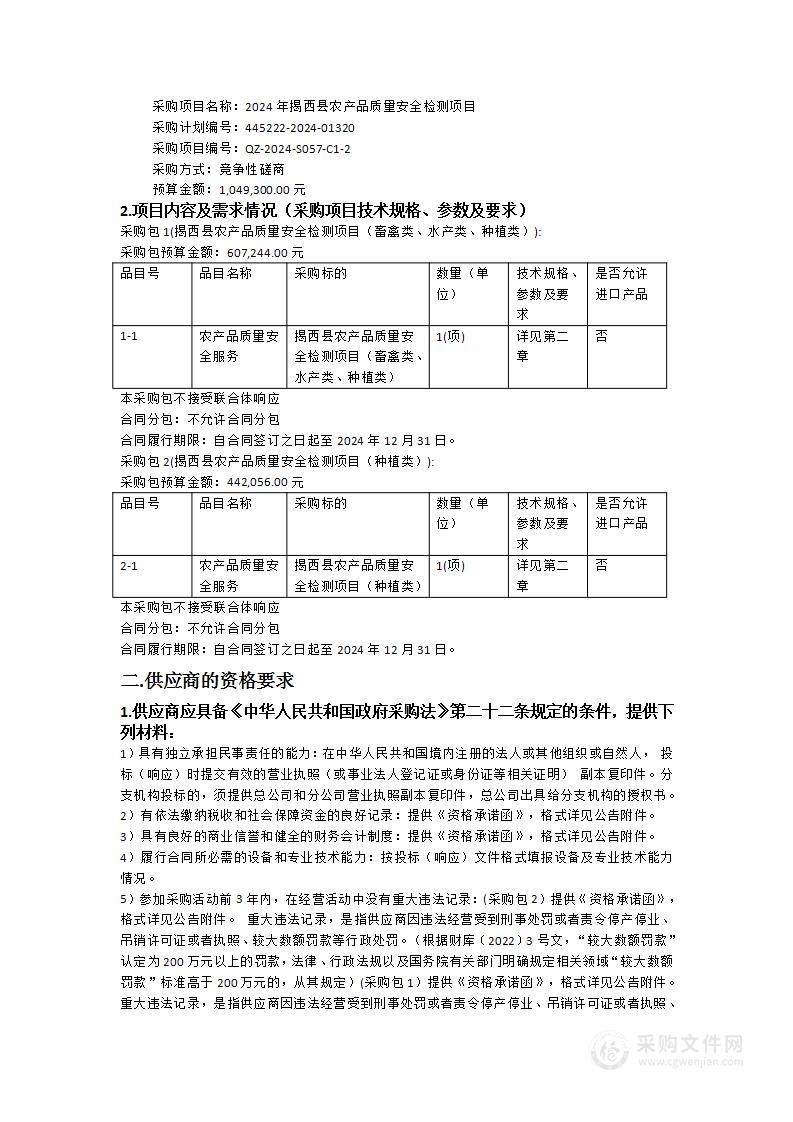 2024年揭西县农产品质量安全检测项目