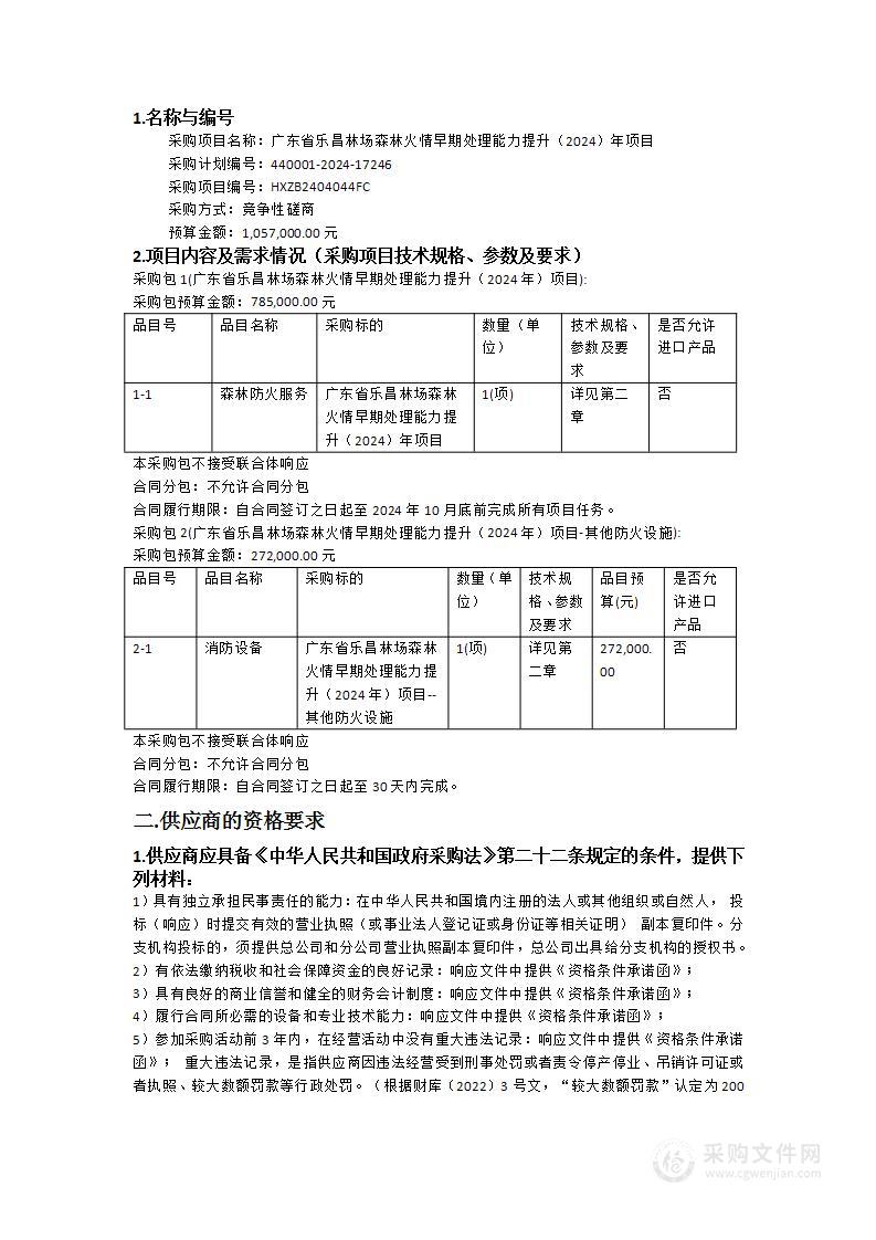 广东省乐昌林场森林火情早期处理能力提升（2024）年项目