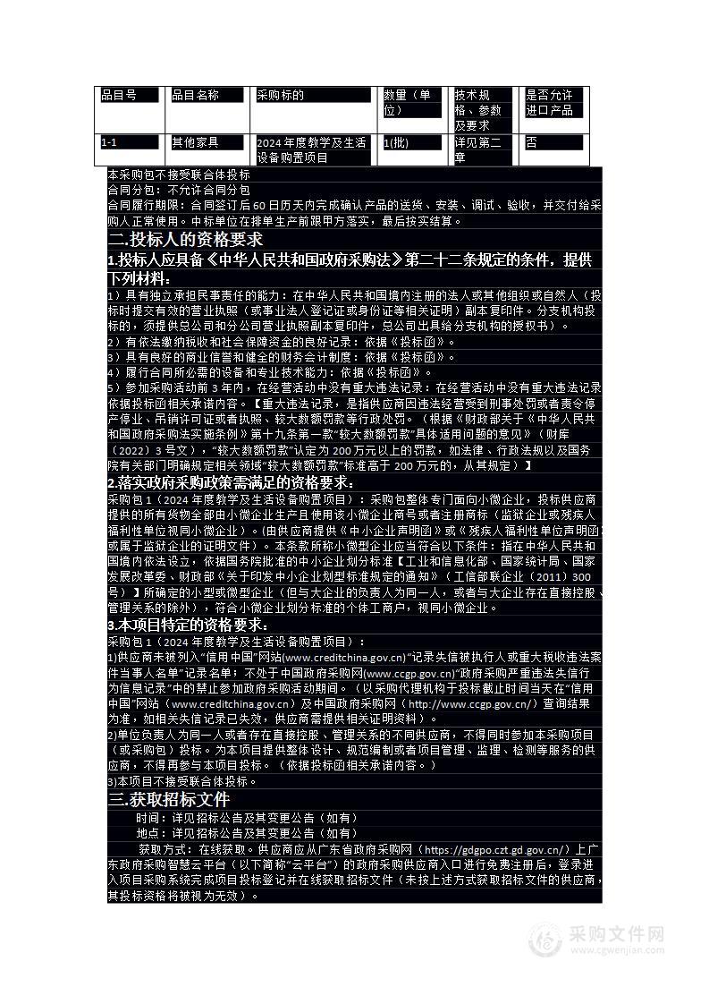 市教育局广州卫职院2024年度教学及生活设备购置项目