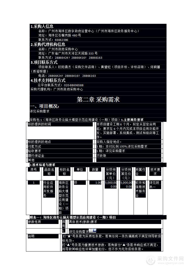 海珠区政务云脑大模型示范应用建设（一期）项目