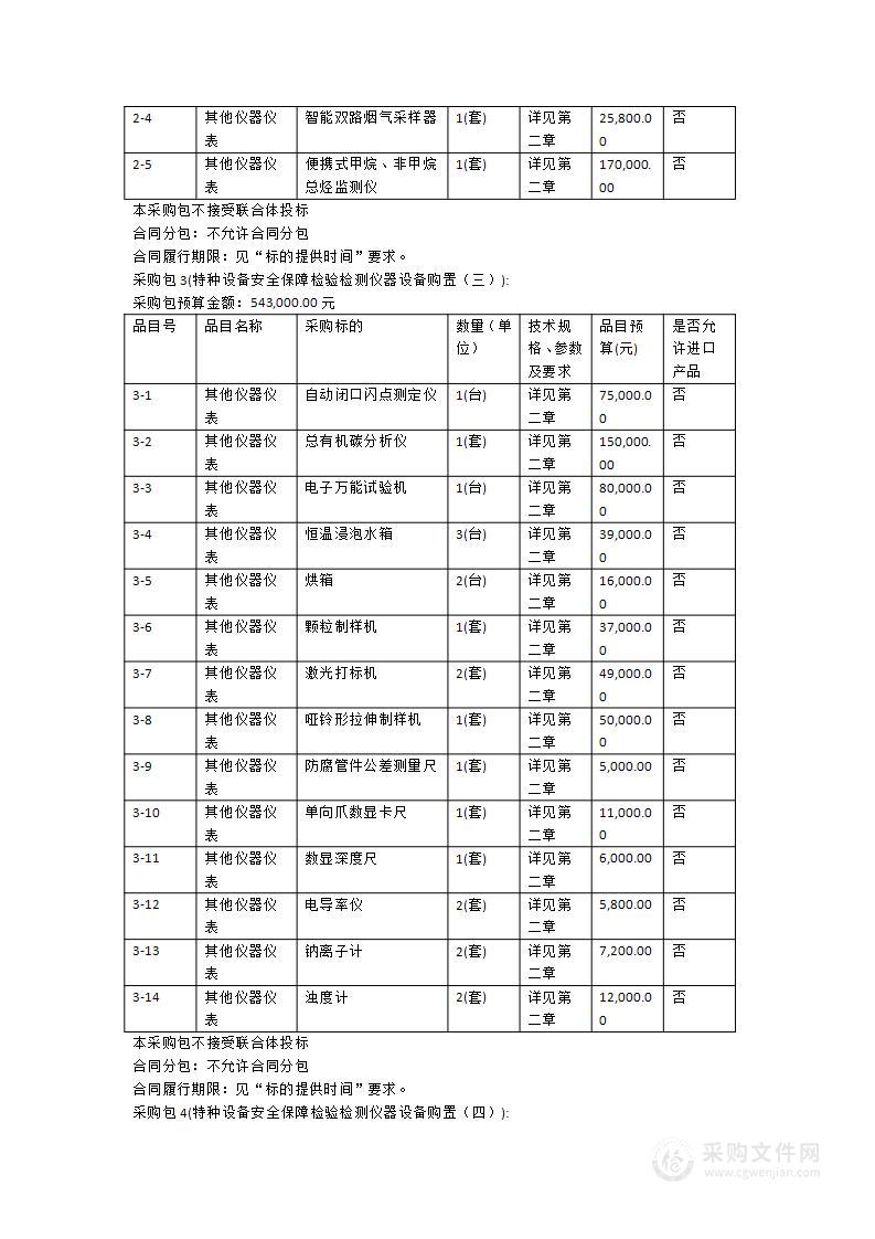 特种设备安全保障检验检测仪器设备购置项目