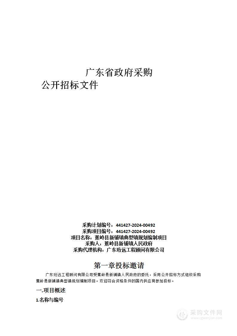 蕉岭县新铺镇典型镇规划编制项目