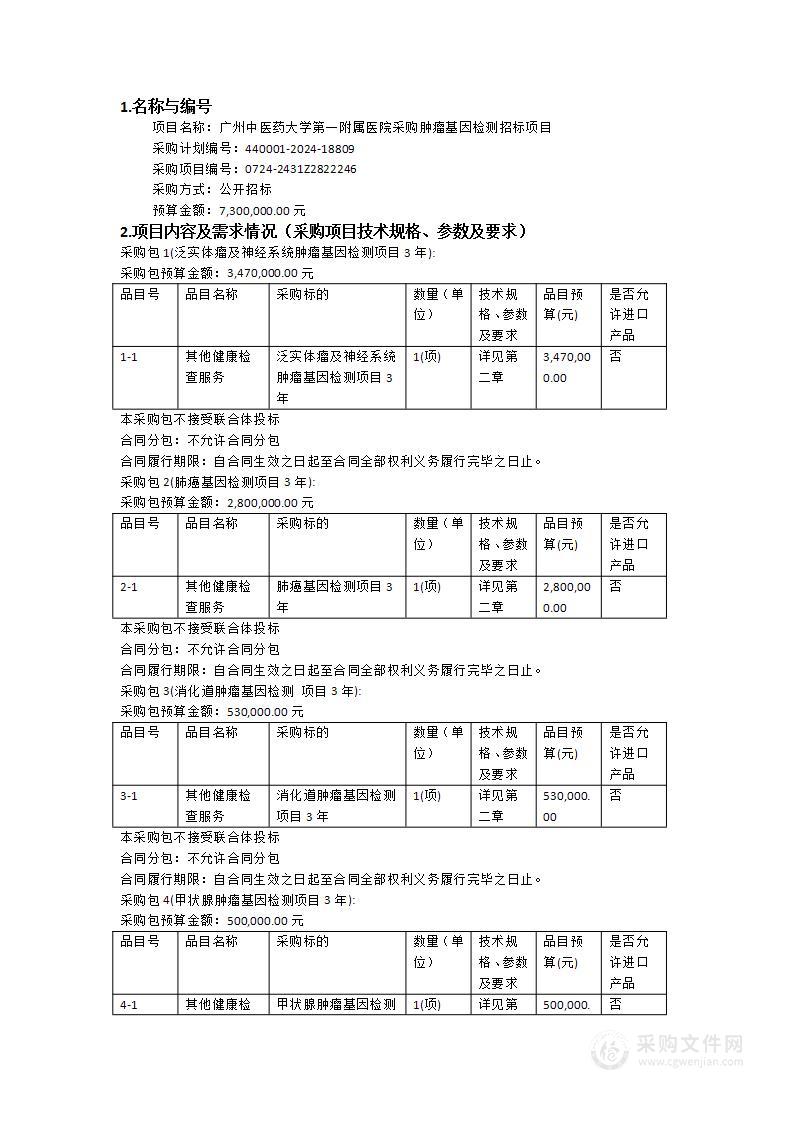 广州中医药大学第一附属医院采购肿瘤基因检测招标项目