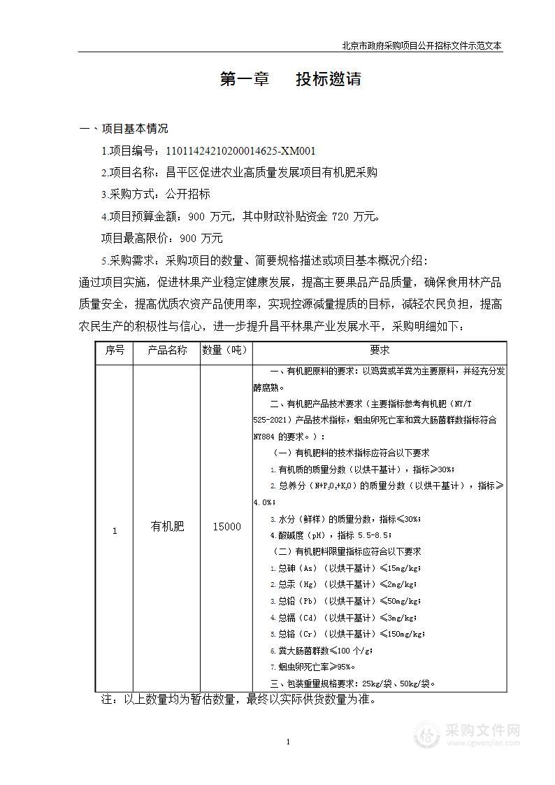 昌平区促进农业高质量发展项目有机肥采购