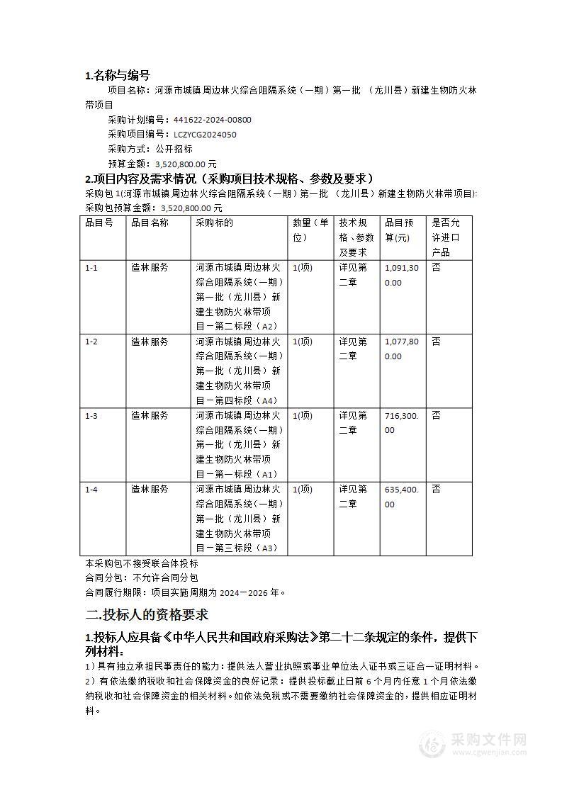 河源市城镇周边林火综合阻隔系统（一期）第一批 （龙川县）新建生物防火林带项目