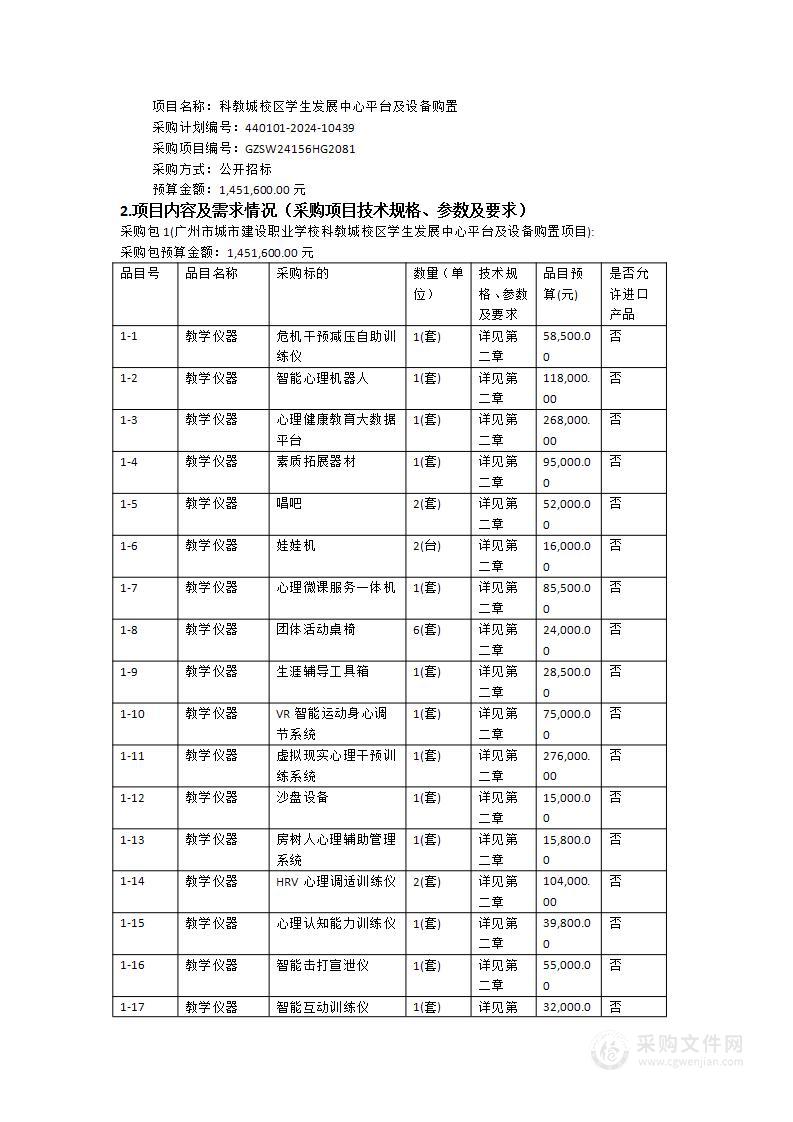 科教城校区学生发展中心平台及设备购置