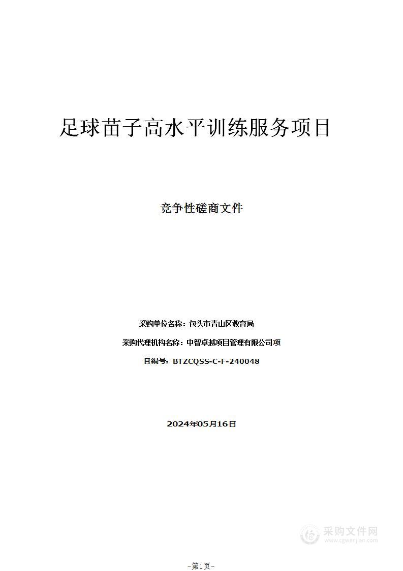 足球苗子高水平训练服务项目