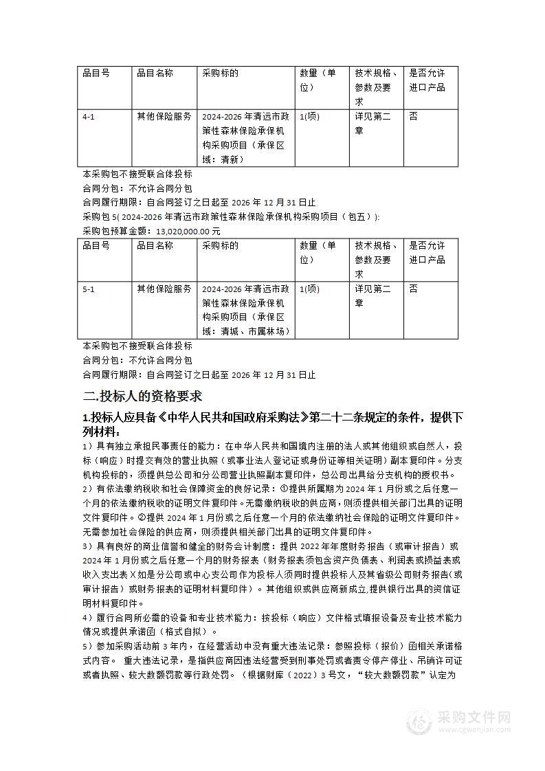 2024-2026年清远市政策性森林保险承保机构采购项目