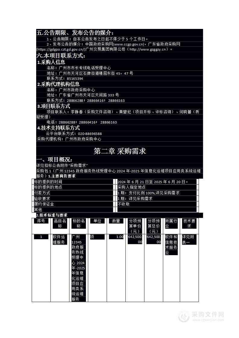 广州12345政府服务热线受理中心2024年-2025年信息化运维项目应用类系统运维服务