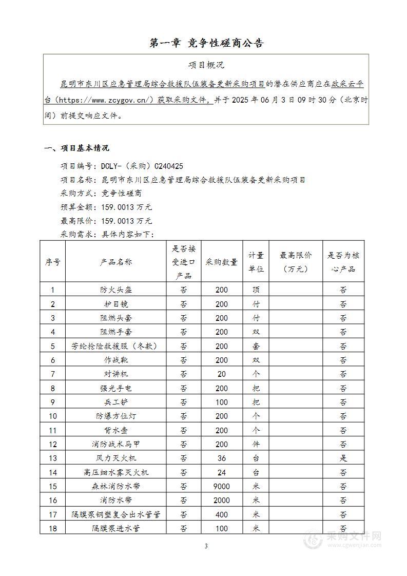 昆明市东川区应急管理局综合救援队伍装备更新采购项目