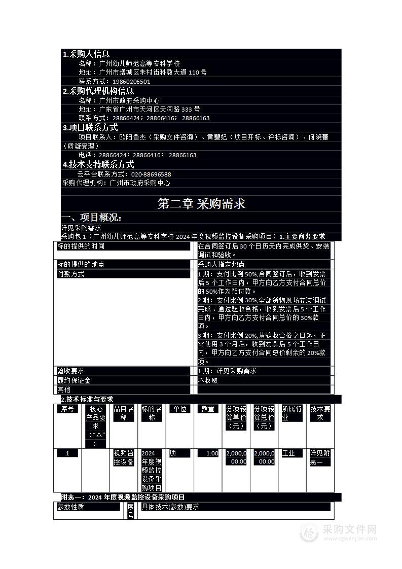 广州幼儿师范高等专科学校2024年度视频监控设备采购项目