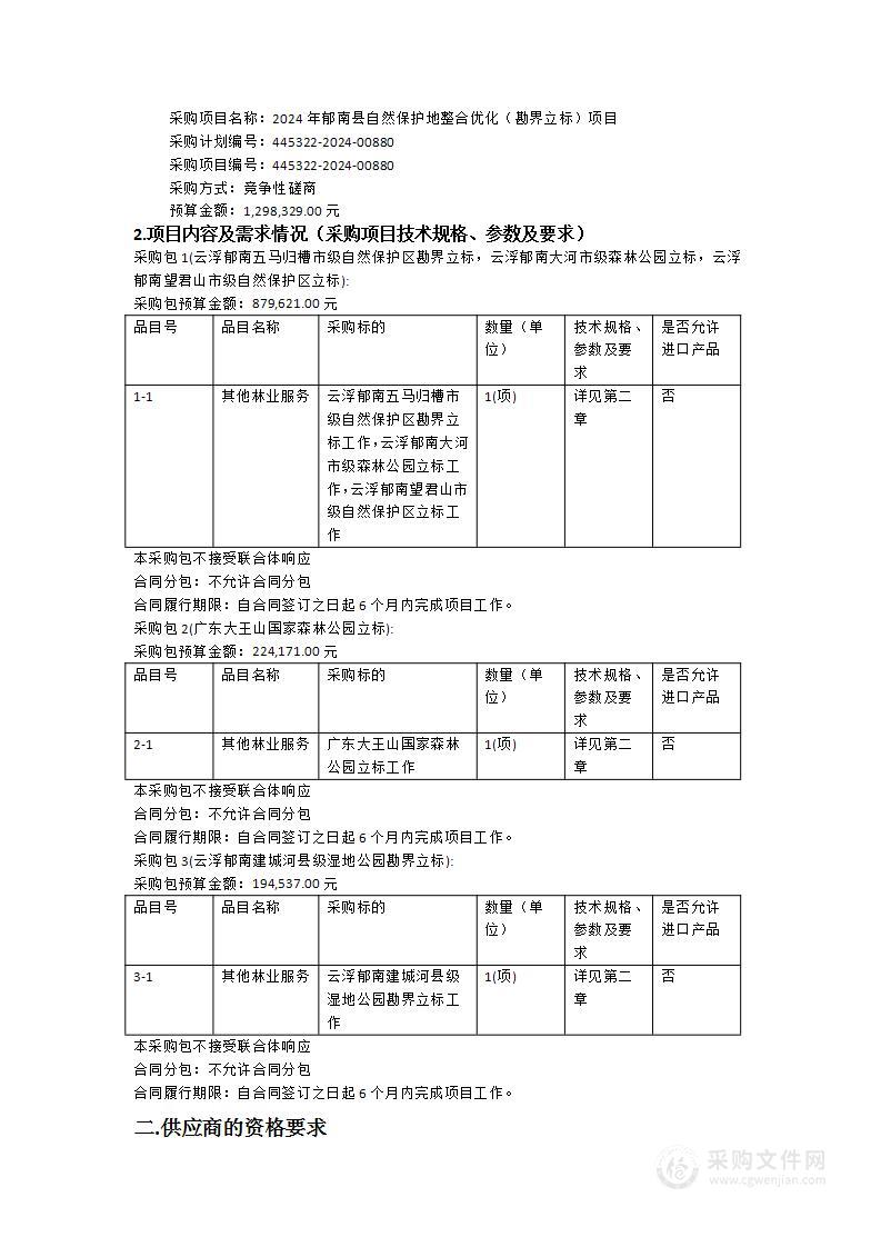 2024年郁南县自然保护地整合优化（勘界立标）项目