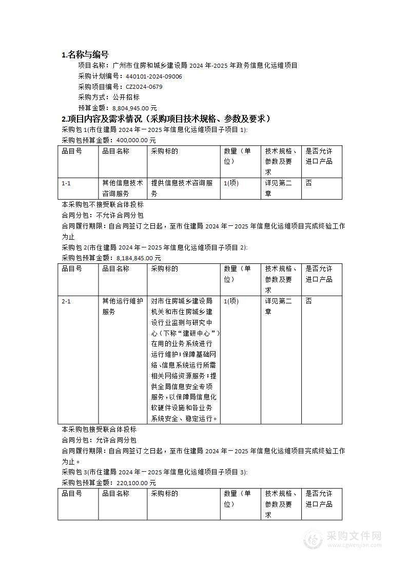 广州市住房和城乡建设局2024年-2025年政务信息化运维项目