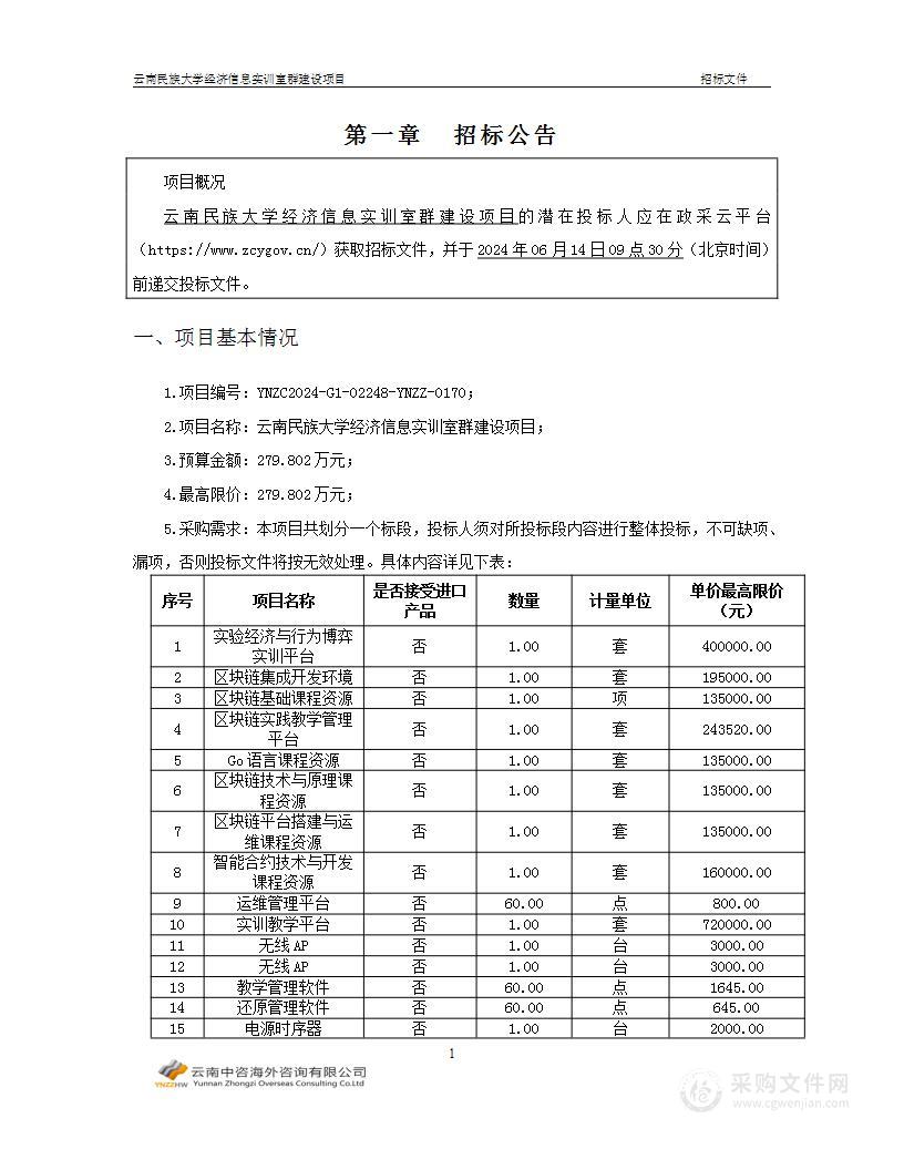 云南民族大学经济信息实训室群建设项目