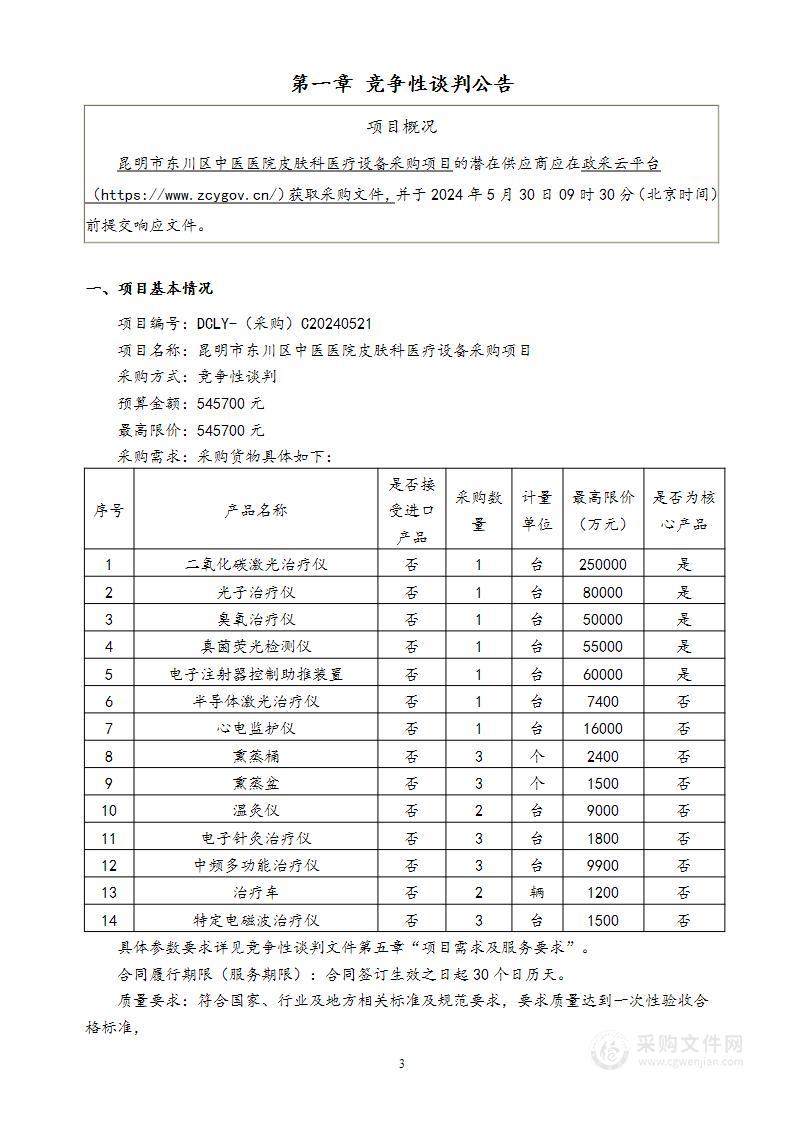 昆明市东川区中医医院皮肤科医疗设备采购项目