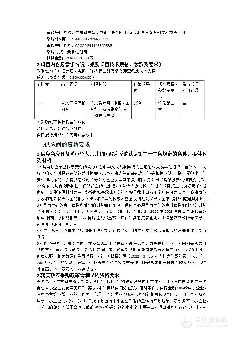 广东省养殖、电镀、涂料行业新污染物筛查识别技术支撑项目