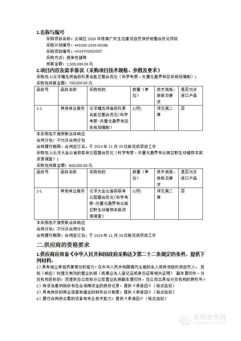 云城区2024年绿美广东生态建设自然保护地整合优化项目