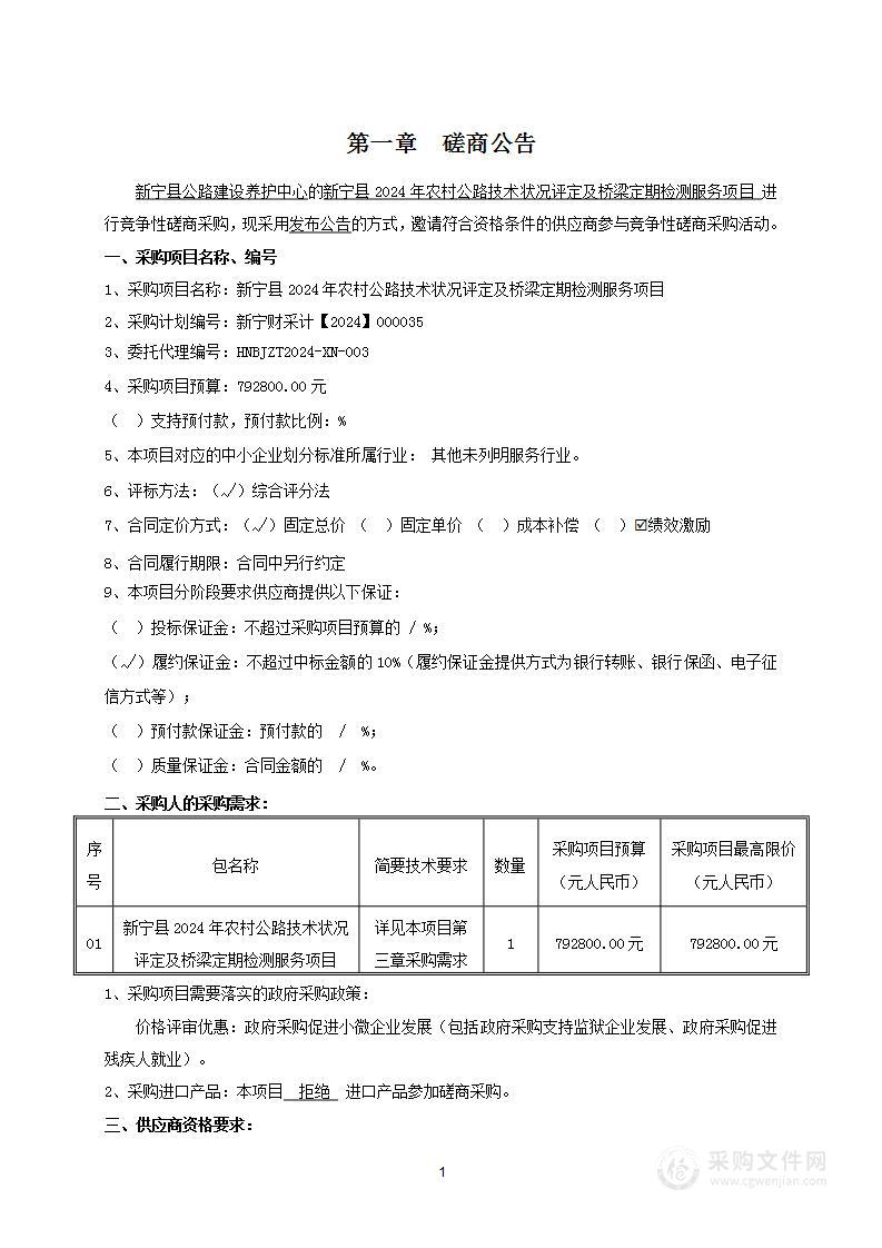 新宁县2024年农村公路技术状况评定及桥梁定期检测服务项目