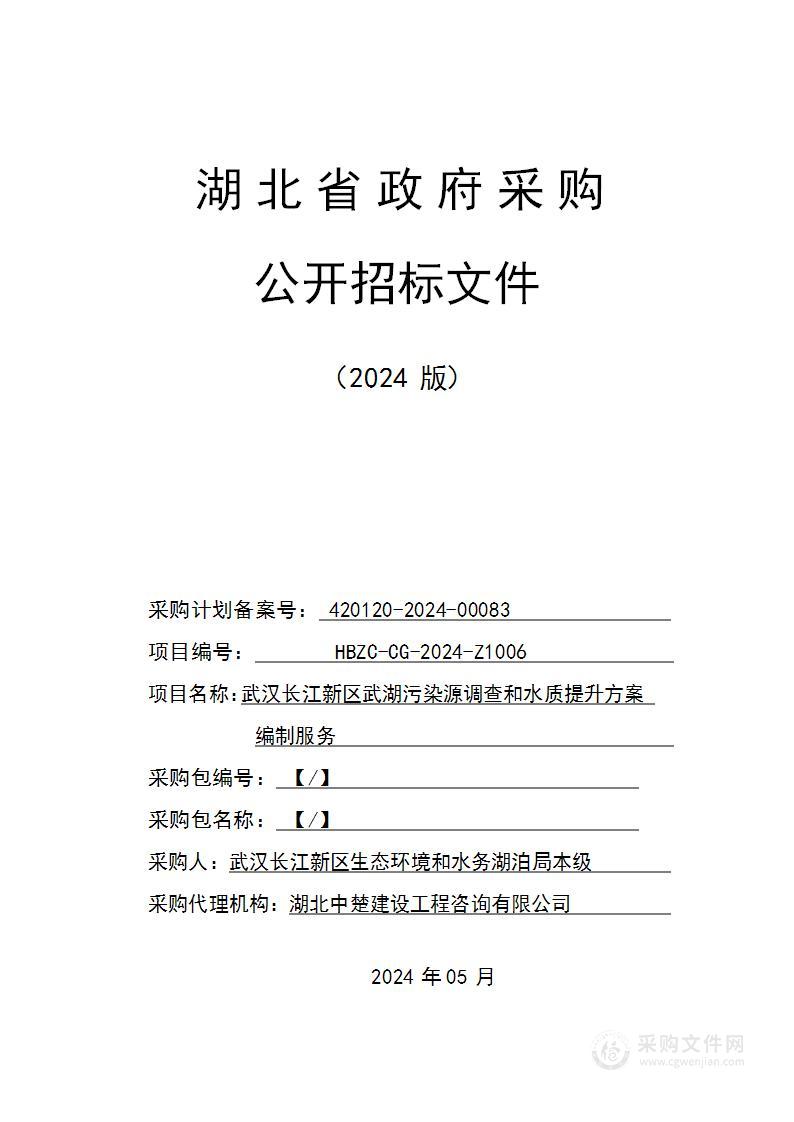 武汉长江新区武湖污染源调查和水质提升方案编制服务