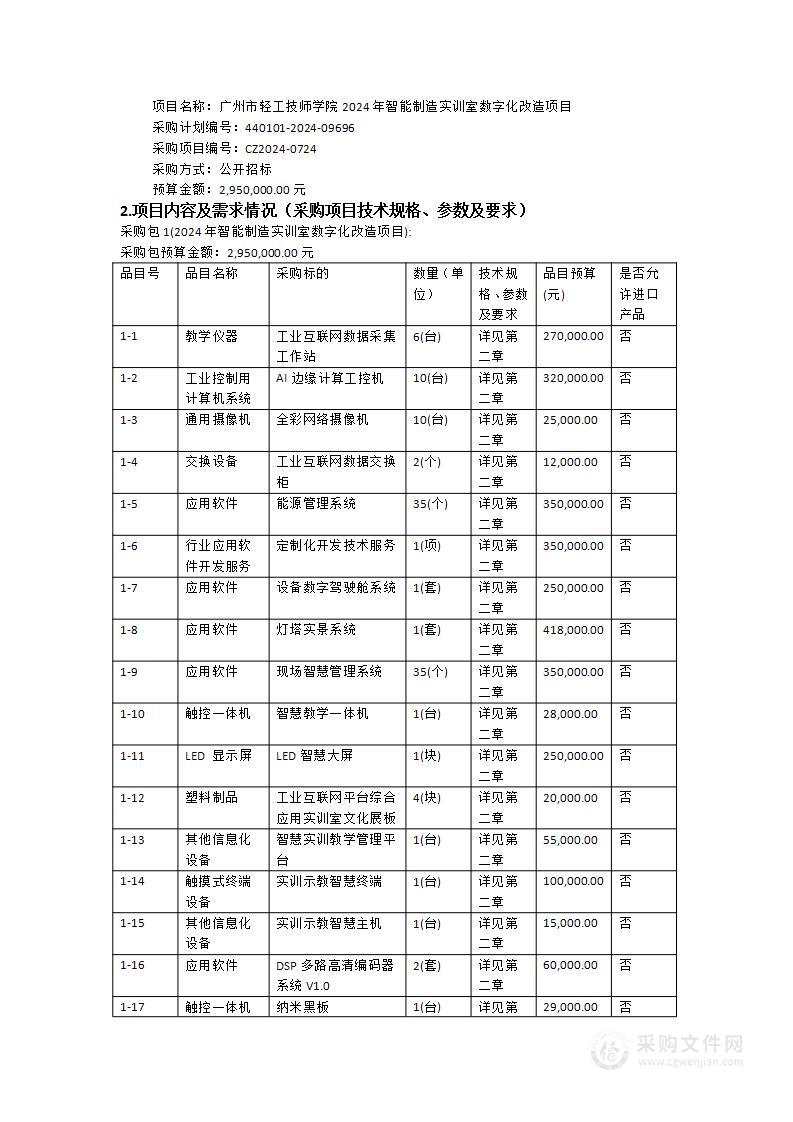 广州市轻工技师学院2024年智能制造实训室数字化改造项目