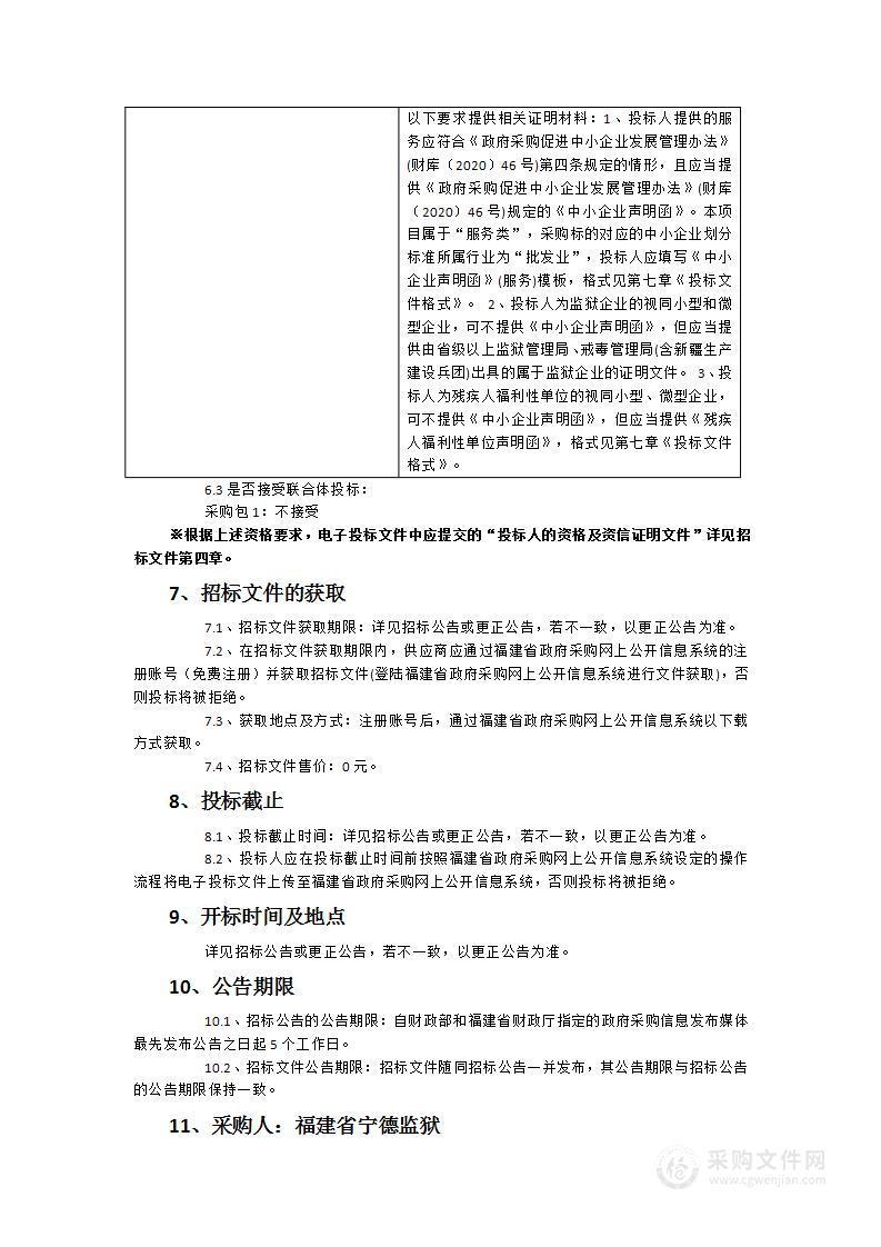 福建省宁德监狱民警食堂物资配送服务采购