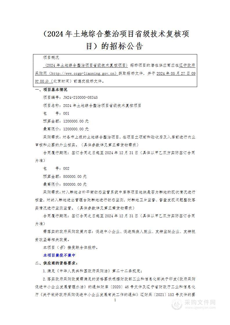 2024年土地综合整治项目省级技术复核项目