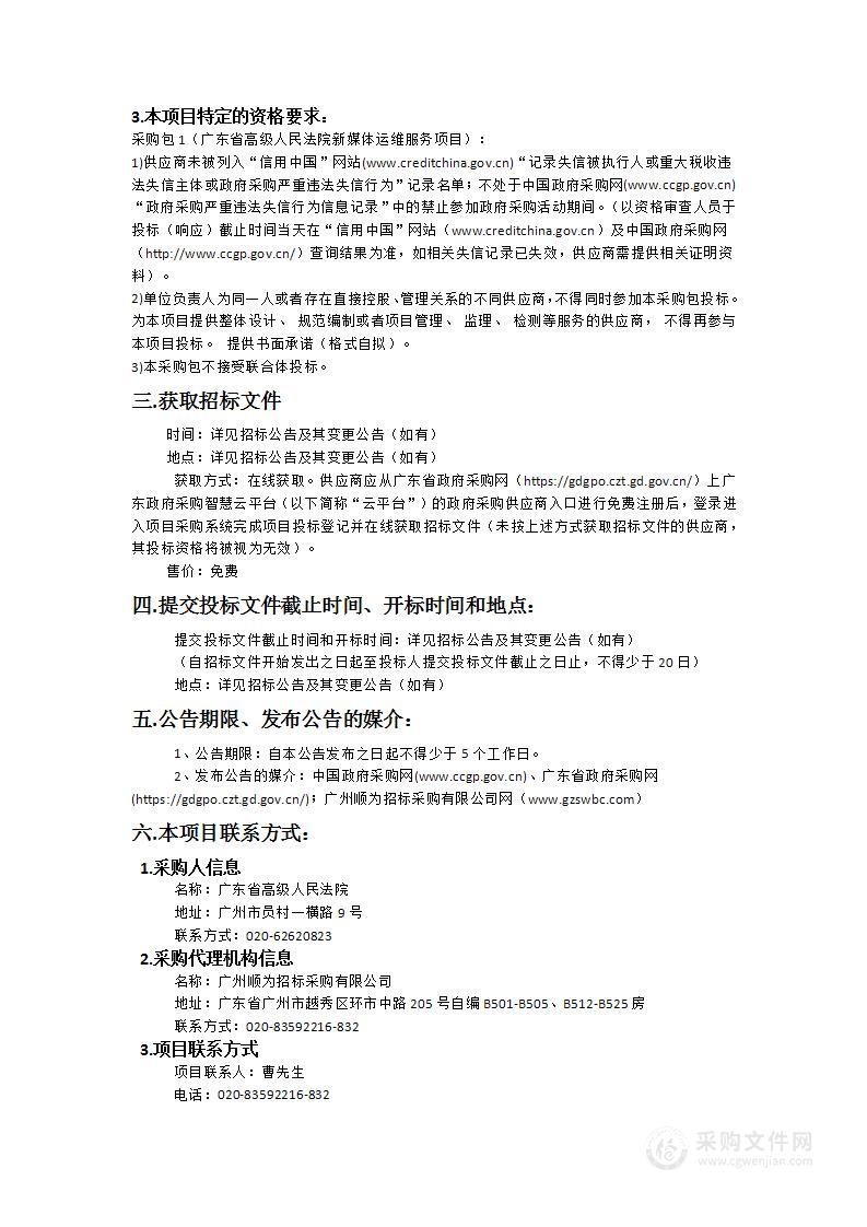 广东省高级人民法院新媒体运维服务项目