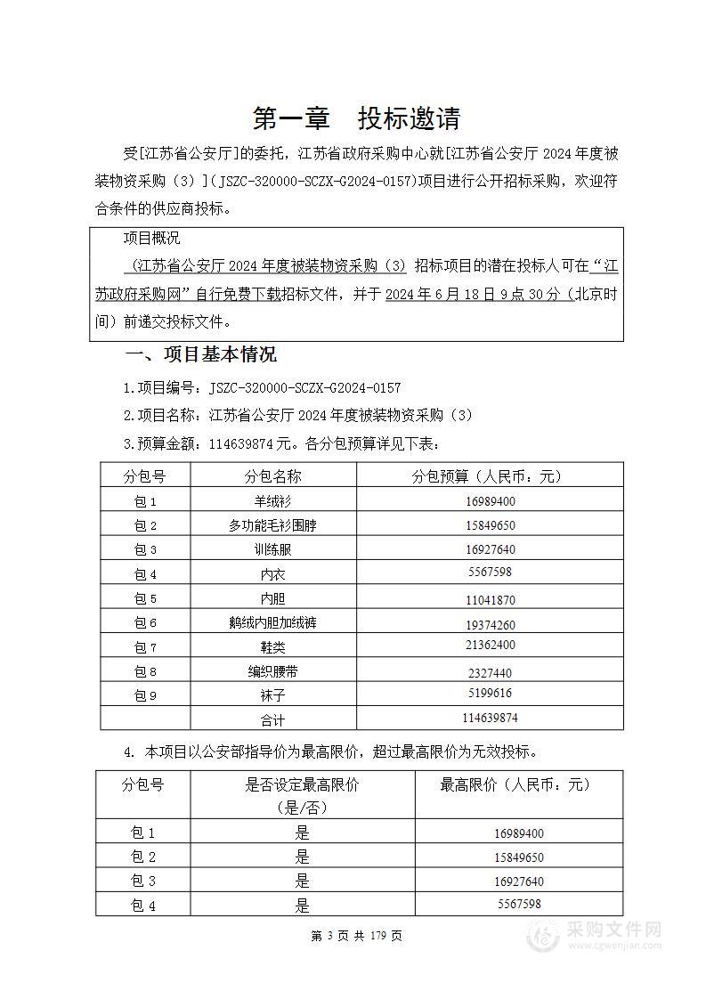 江苏省公安厅2024年度被装物资采购（3）