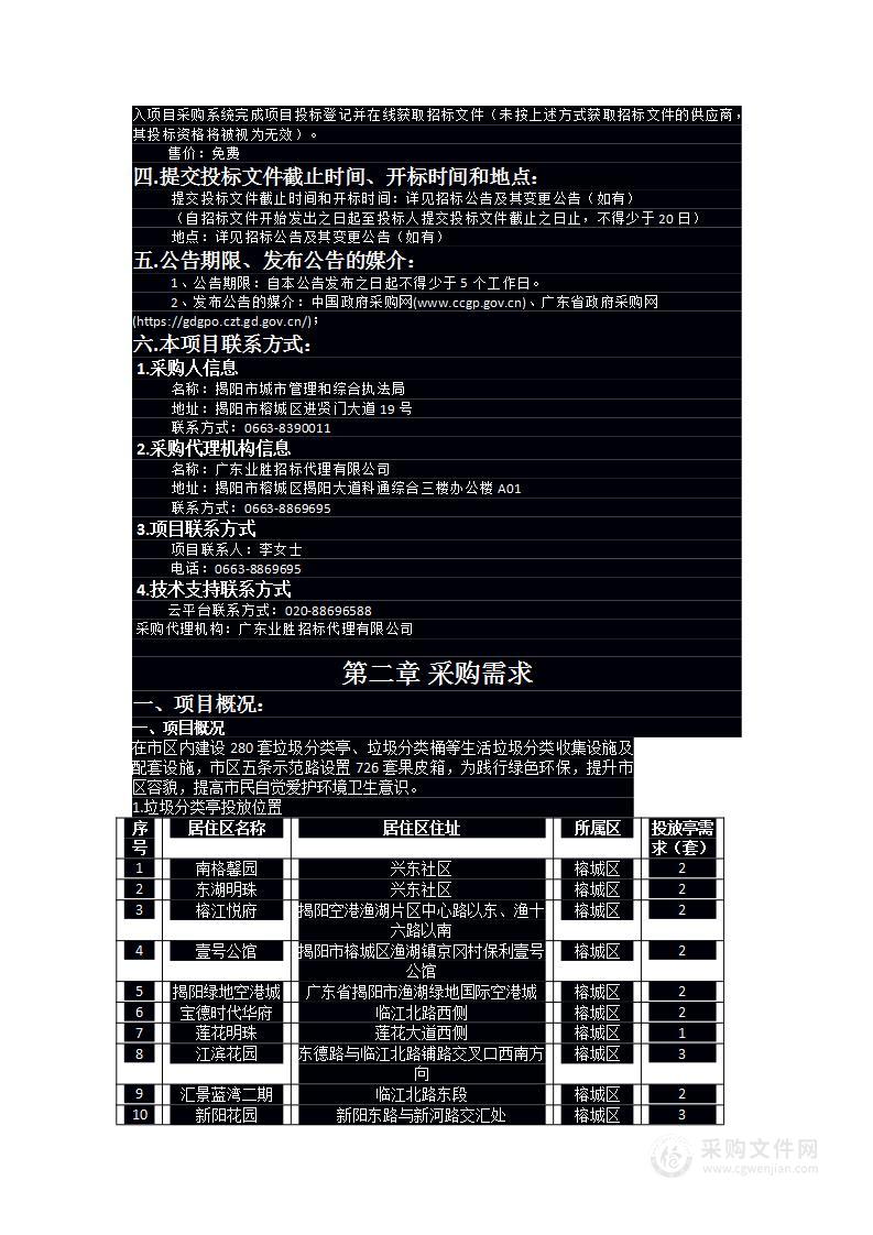 揭阳市区物业小区垃圾分类亭及5条示范路分类果皮箱采购项目