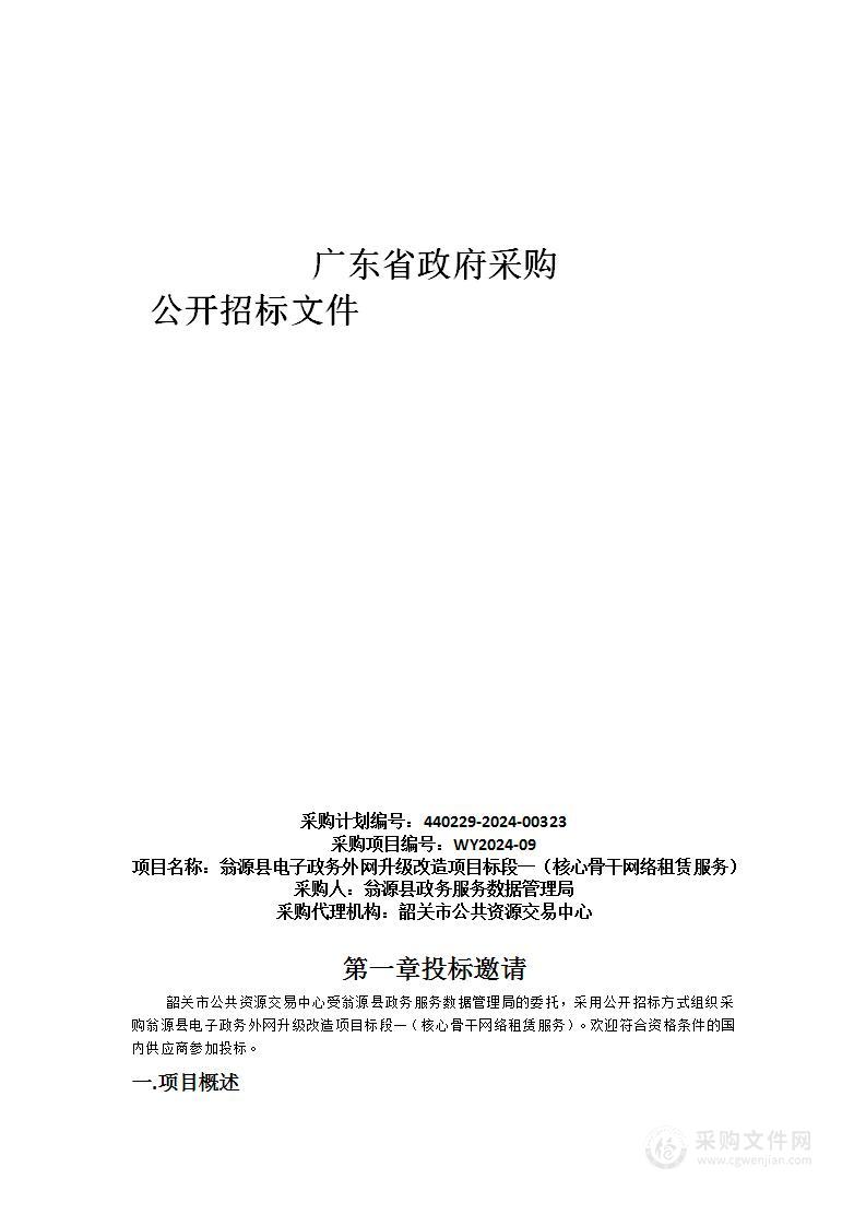 翁源县电子政务外网升级改造项目标段一（核心骨干网络租赁服务）