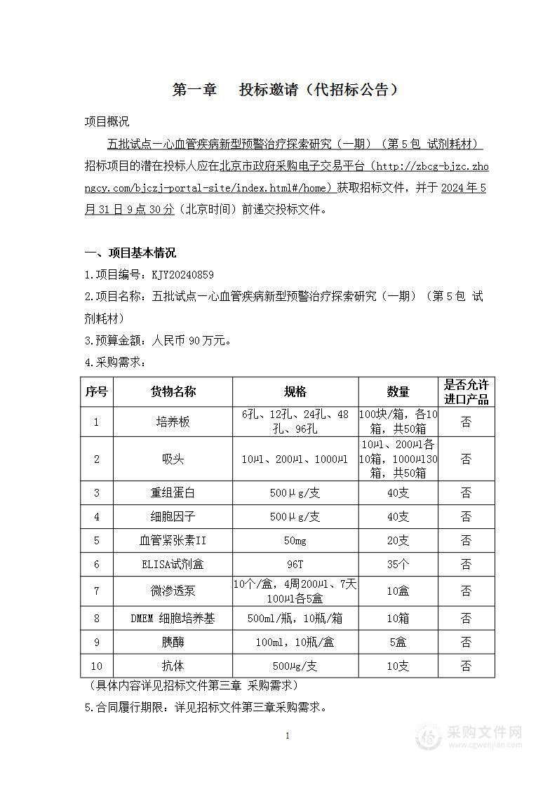 五批试点—心血管疾病新型预警治疗探索研究（一期）（第五包）