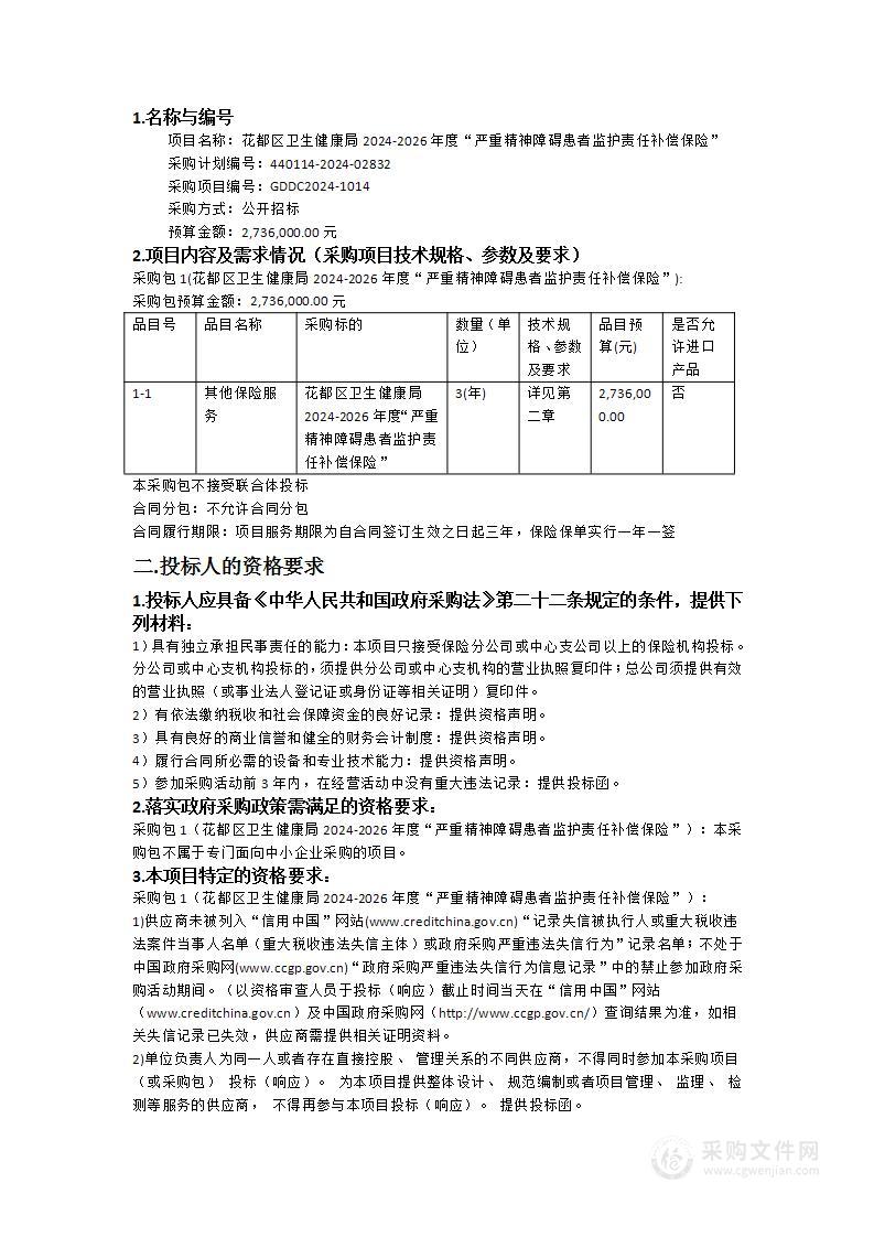 花都区卫生健康局2024-2026年度“严重精神障碍患者监护责任补偿保险”