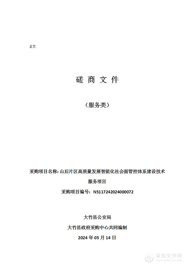 山后片区高质量发展智能化社会面管控体系建设技术服务项目