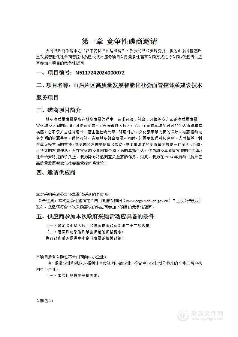 山后片区高质量发展智能化社会面管控体系建设技术服务项目