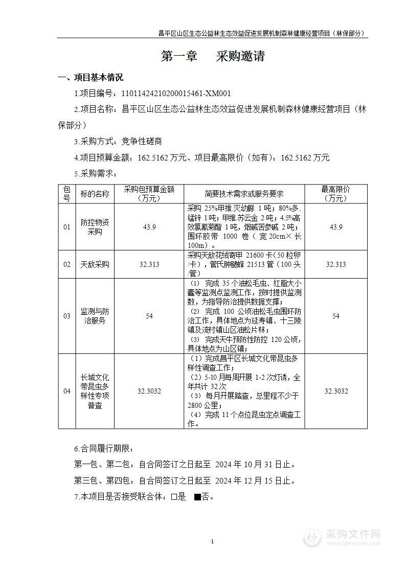 昌平区山区生态公益林生态效益促进发展机制森林健康经营项目（林保部分）