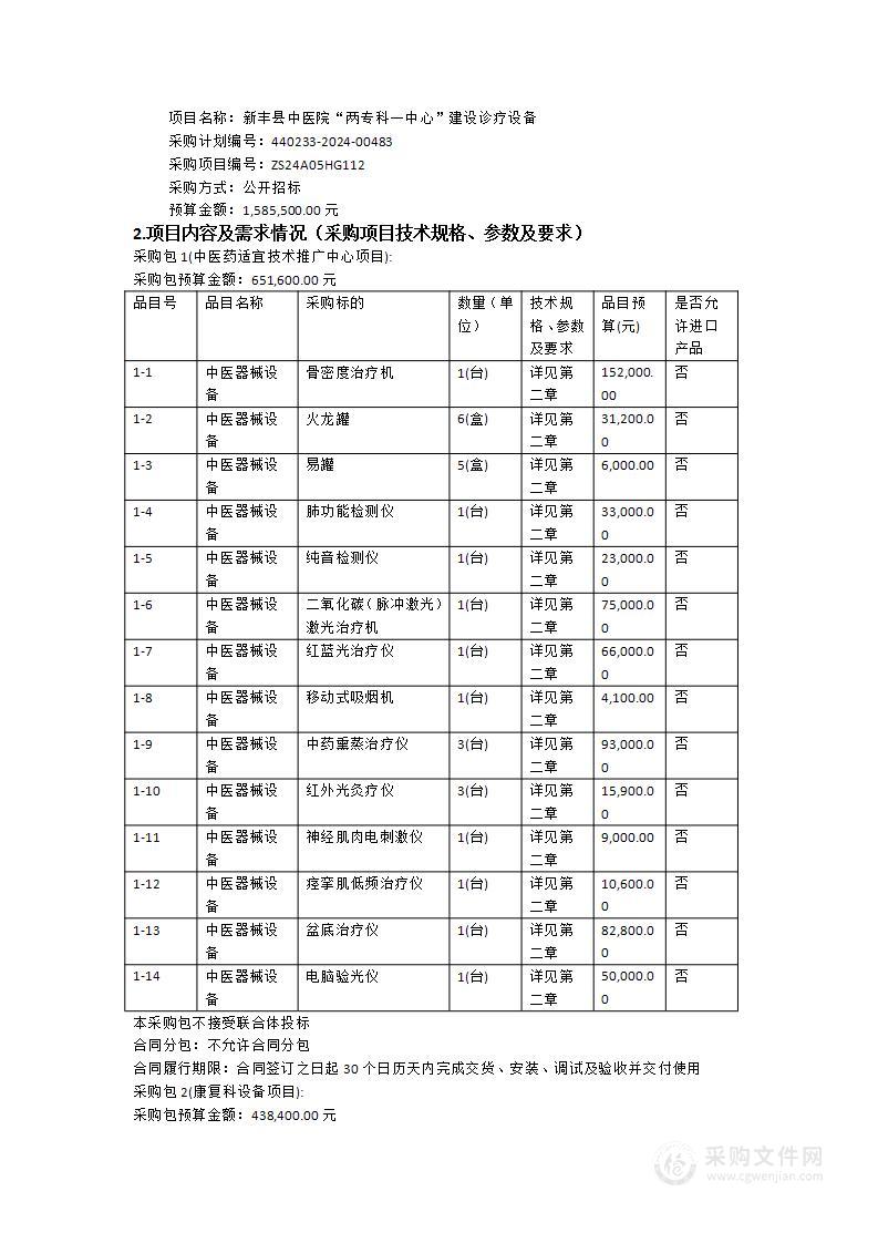 新丰县中医院“两专科一中心”建设诊疗设备