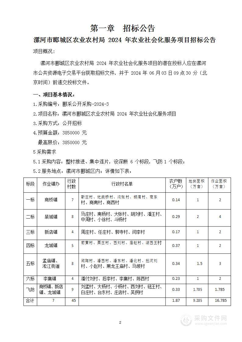 漯河市郾城区农业农村局2024年农业社会化服务项目