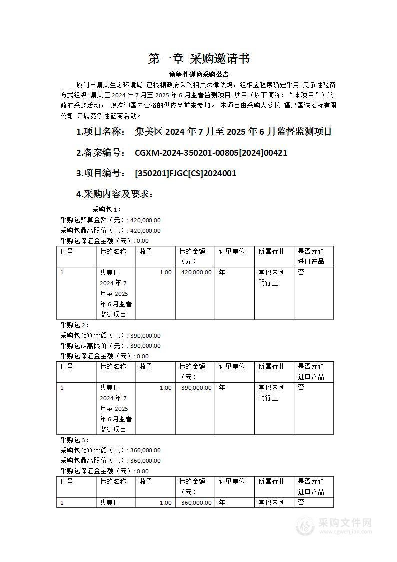 集美区2024年7月至2025年6月监督监测项目