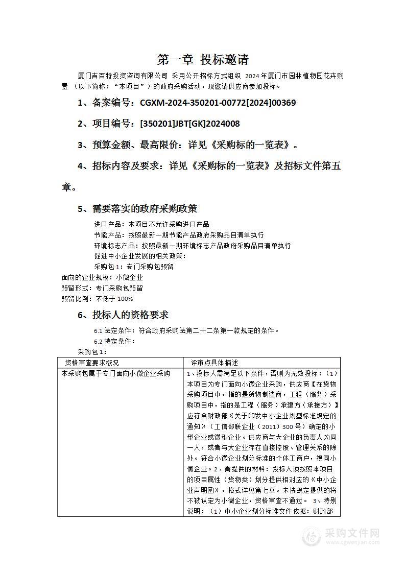 2024年厦门市园林植物园花卉购置