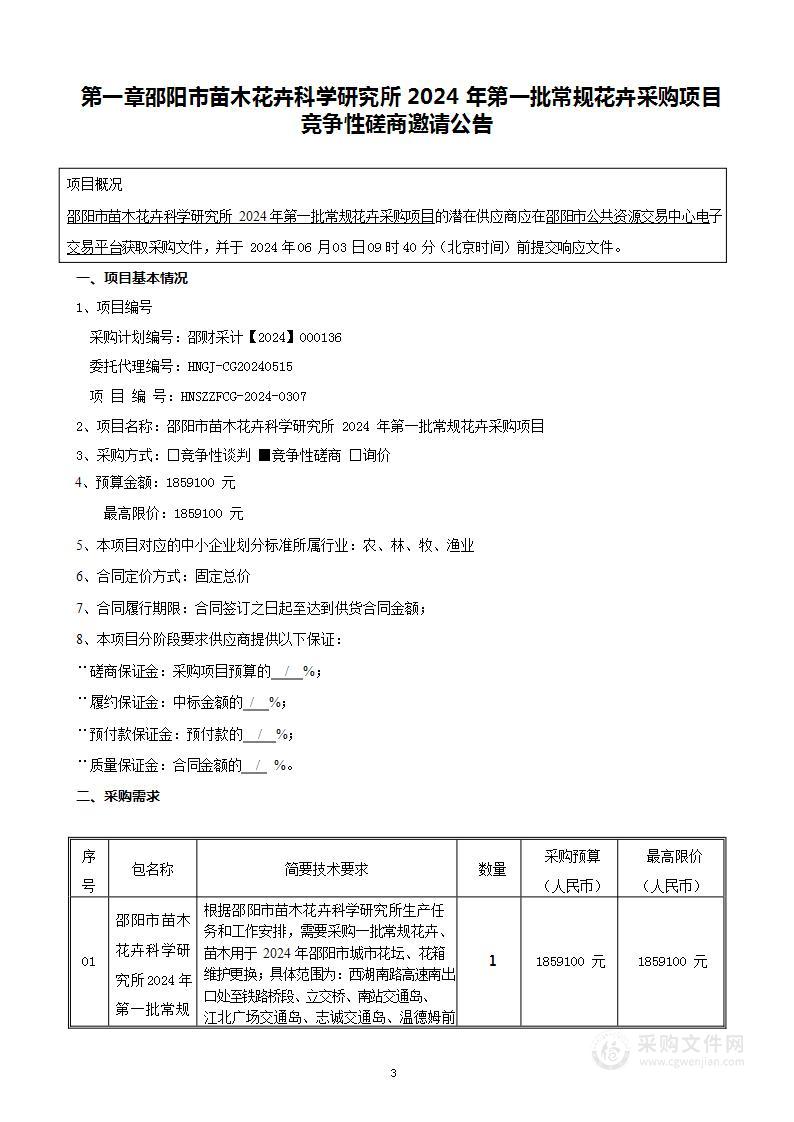 邵阳市苗木花卉科学研究所2024年第一批常规花卉采购项目