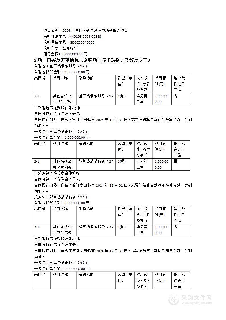 2024年海珠区登革热应急消杀服务项目