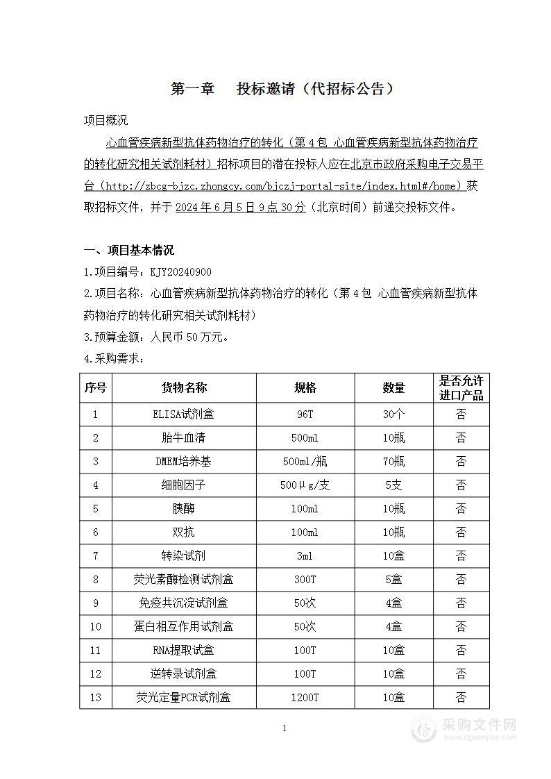 心血管疾病新型抗体药物治疗的转化（第四包）