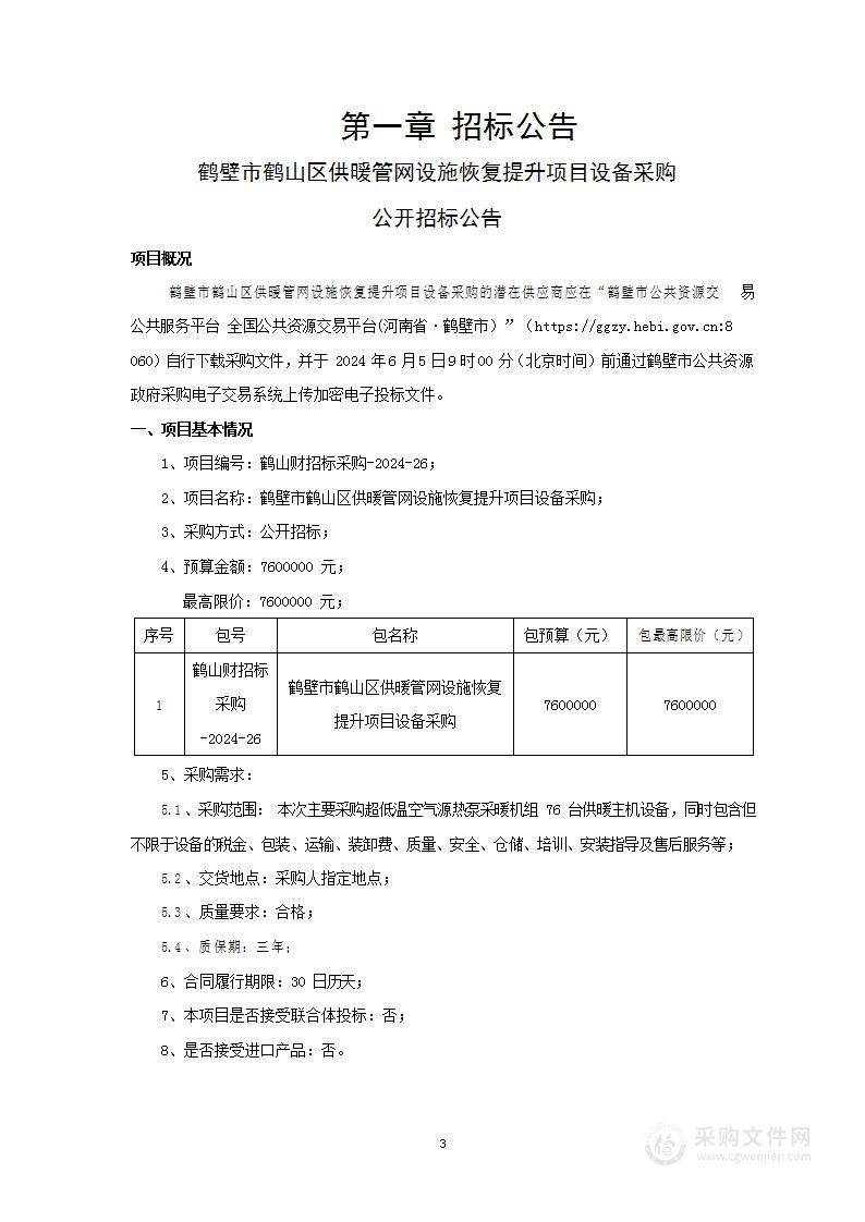 鹤壁市鹤山区供暖管网设施恢复提升项目设备采购