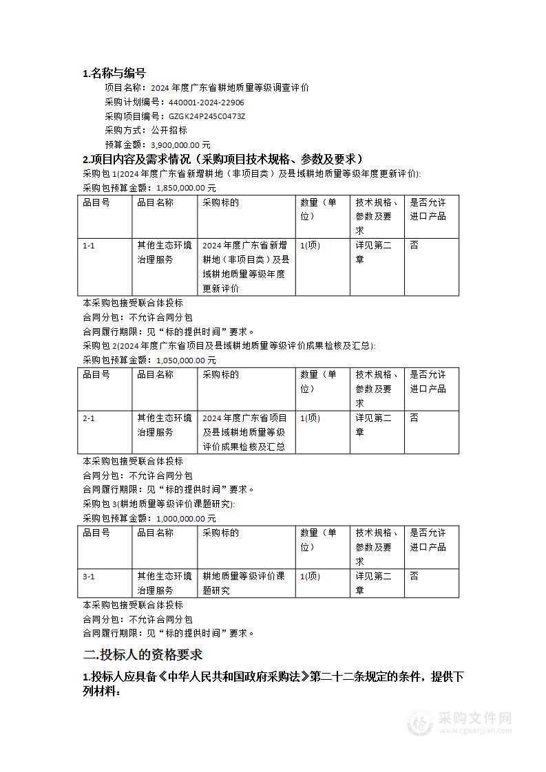 2024年度广东省耕地质量等级调查评价