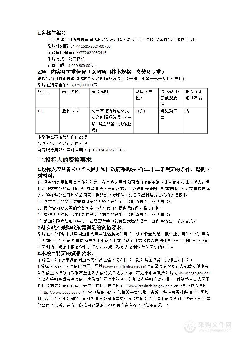 河源市城镇周边林火综合阻隔系统项目（一期）紫金县第一批作业项目